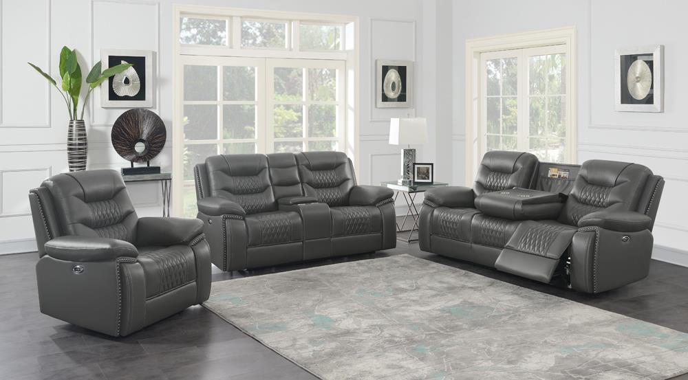 Flamenco Upholstered Power Reclining Loveseat Charcoal