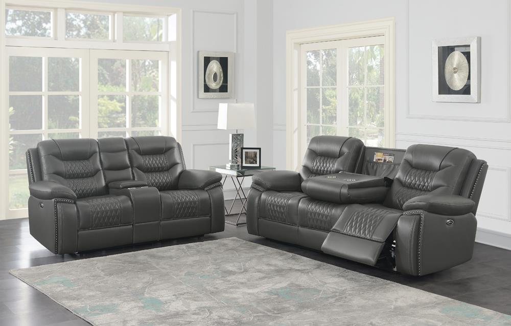Flamenco Upholstered Power Reclining Loveseat Charcoal