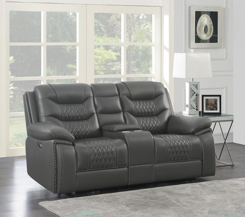 Flamenco Upholstered Power Reclining Loveseat Charcoal