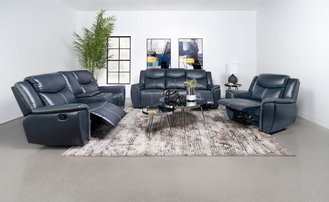 Sloane Upholstered Padded Arm Reclining Loveseat Blue