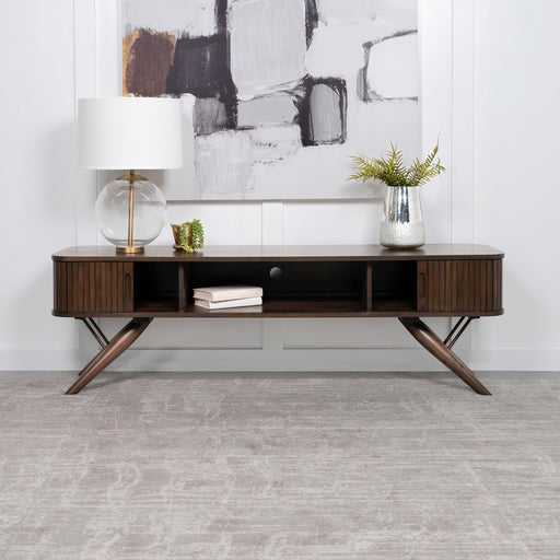 Valna Wood 71-inch TV Stand with Sliding Doors Walnut