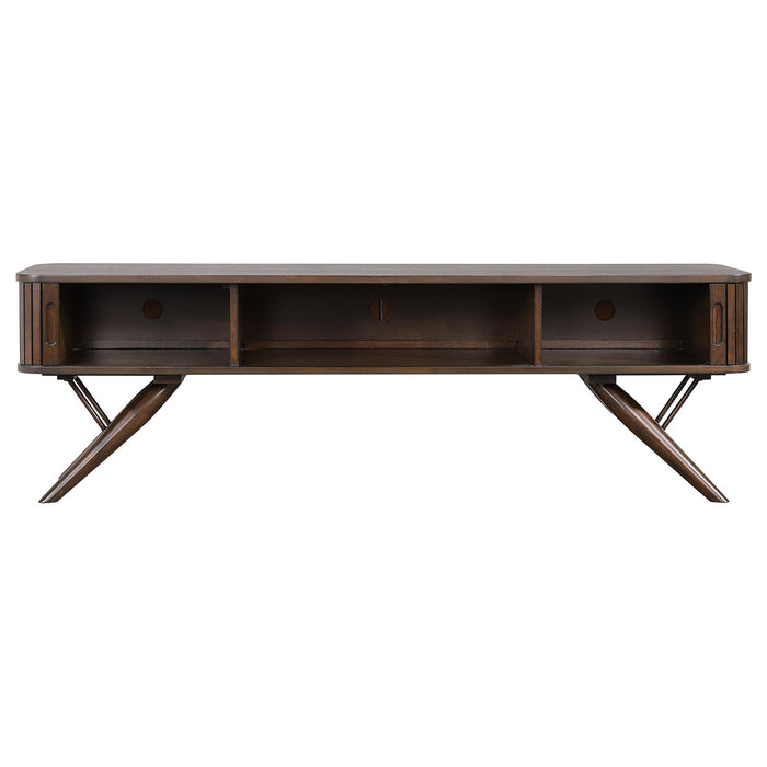 Valna Wood 71-inch TV Stand with Sliding Doors Walnut