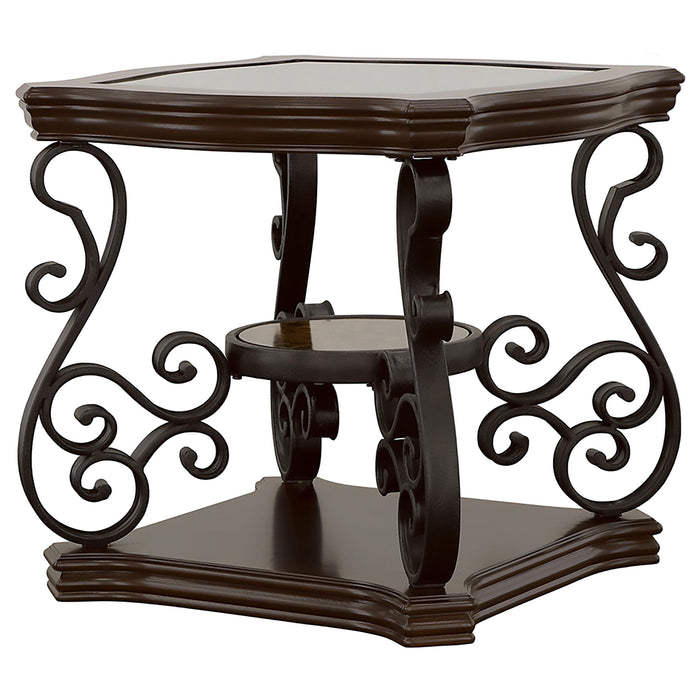 Laney 1-shelf Glass Top Rectangular End Table Deep Merlot