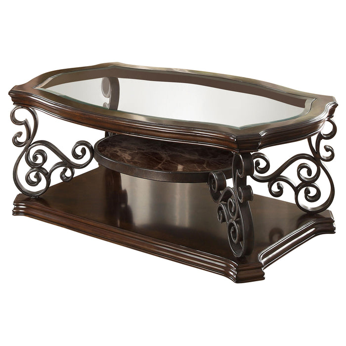 Laney 1-shelf Glass Top Rectangular Coffee Table Deep Merlot