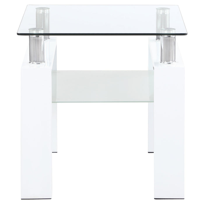 Dyer 1-shelf Square Glass Top Side End Table White