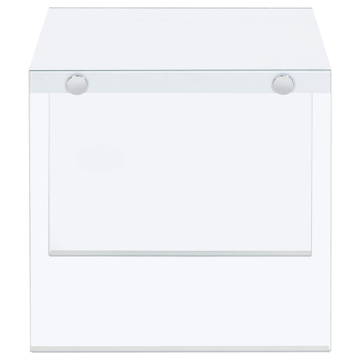 Opal Square Glass Frame Side End Table White High Gloss