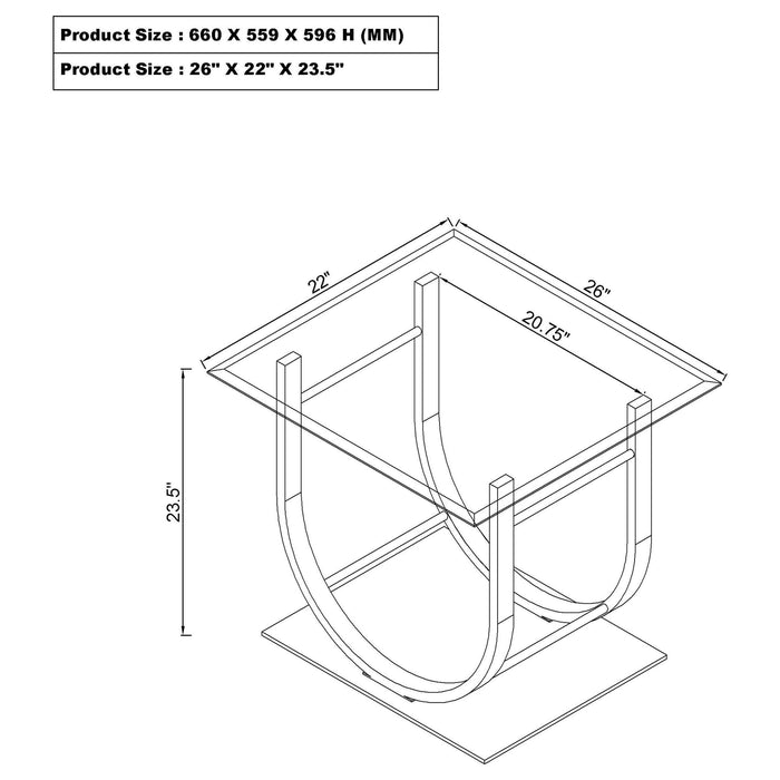 Danville Square U-Shaped Glass Top Side End Table Chrome