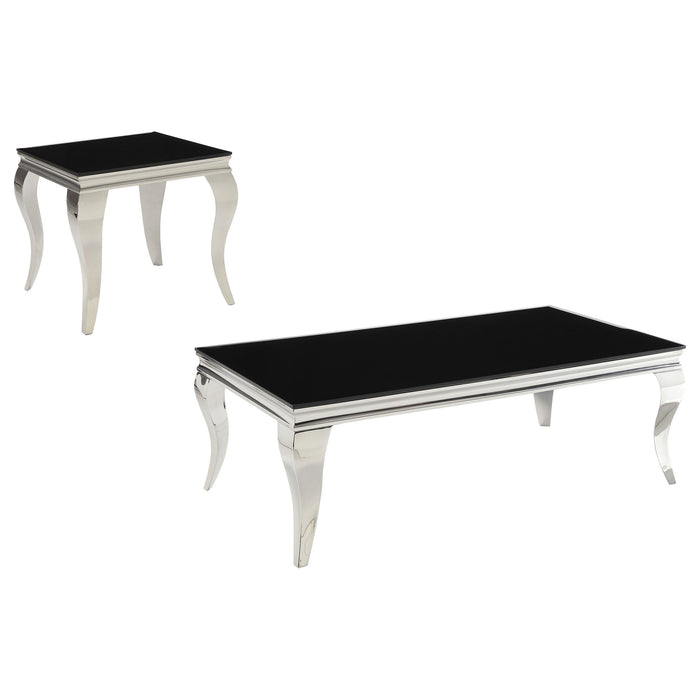 Carone 2-piece Glass Top Coffee and End Table Set Black