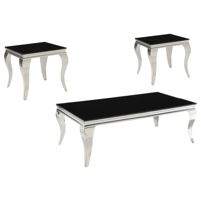 Carone 3-piece Glass Top Coffee and End Table Set Black