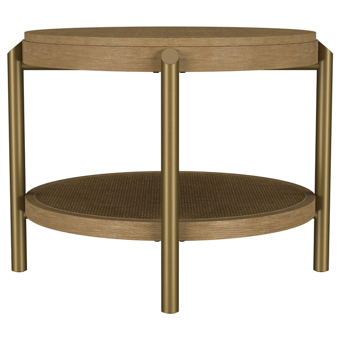 Arini Round End Side Table With Storage Shelf Sand Wash