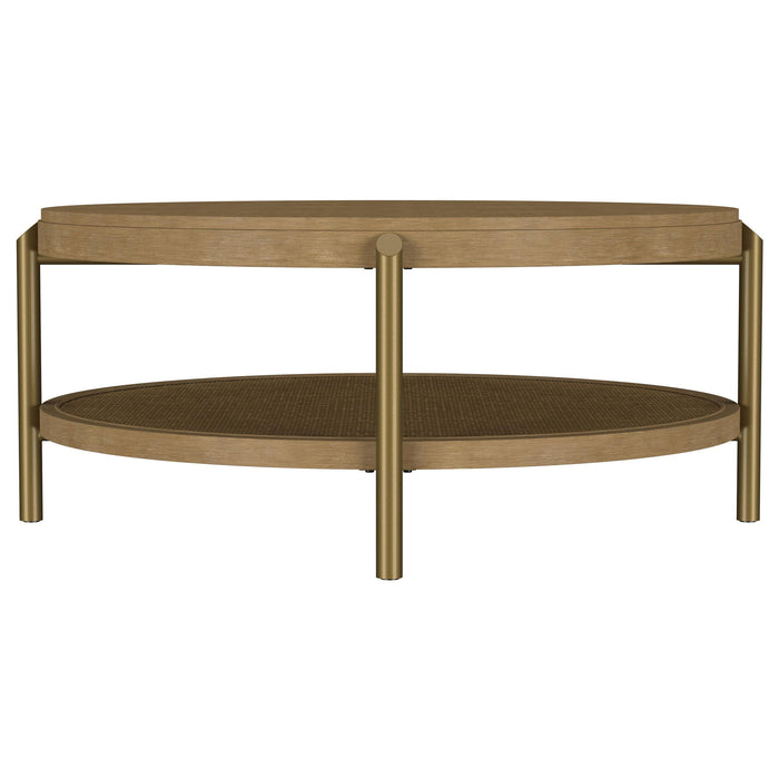 Arini Round Coffee Table With Storage Shelf Sand Wash