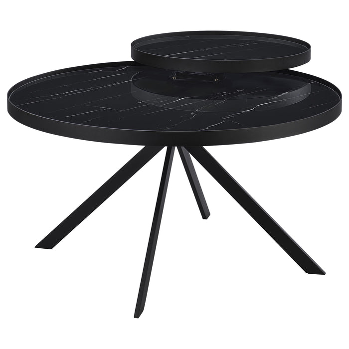 Briggs Round Marble Printed Glass Top Coffee Table Black