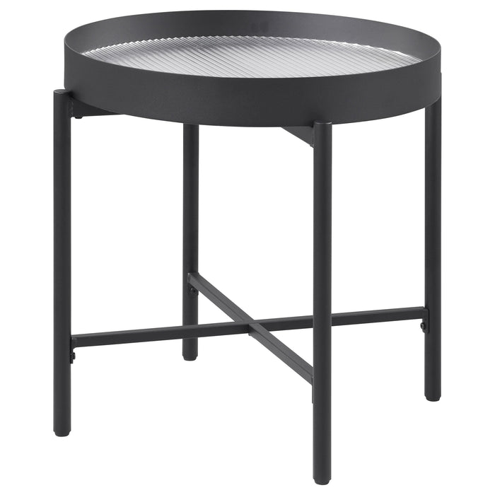 Ozella Round End Side Table with Recessed Top Sandy Black