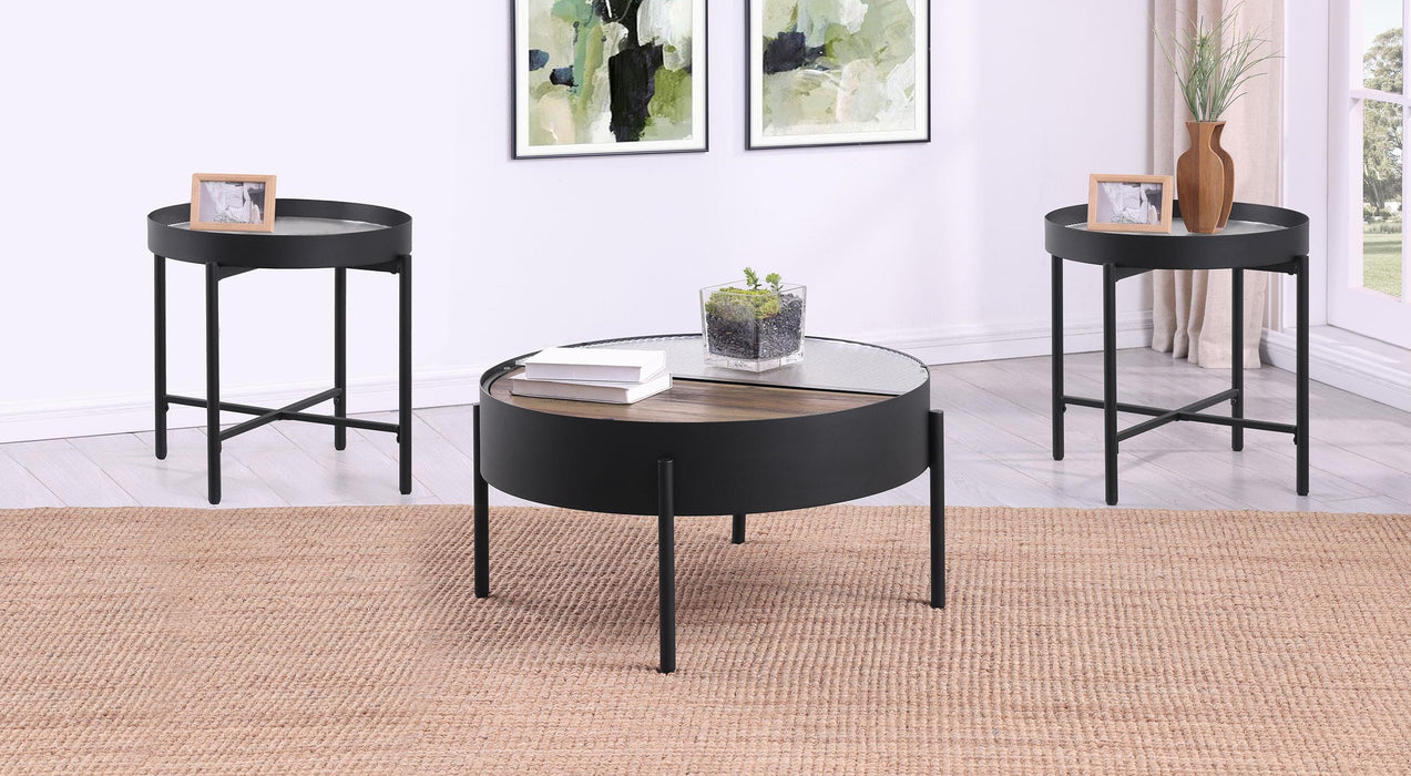 Ozella 3-piece Round Coffee and End Table Set Sandy Black
