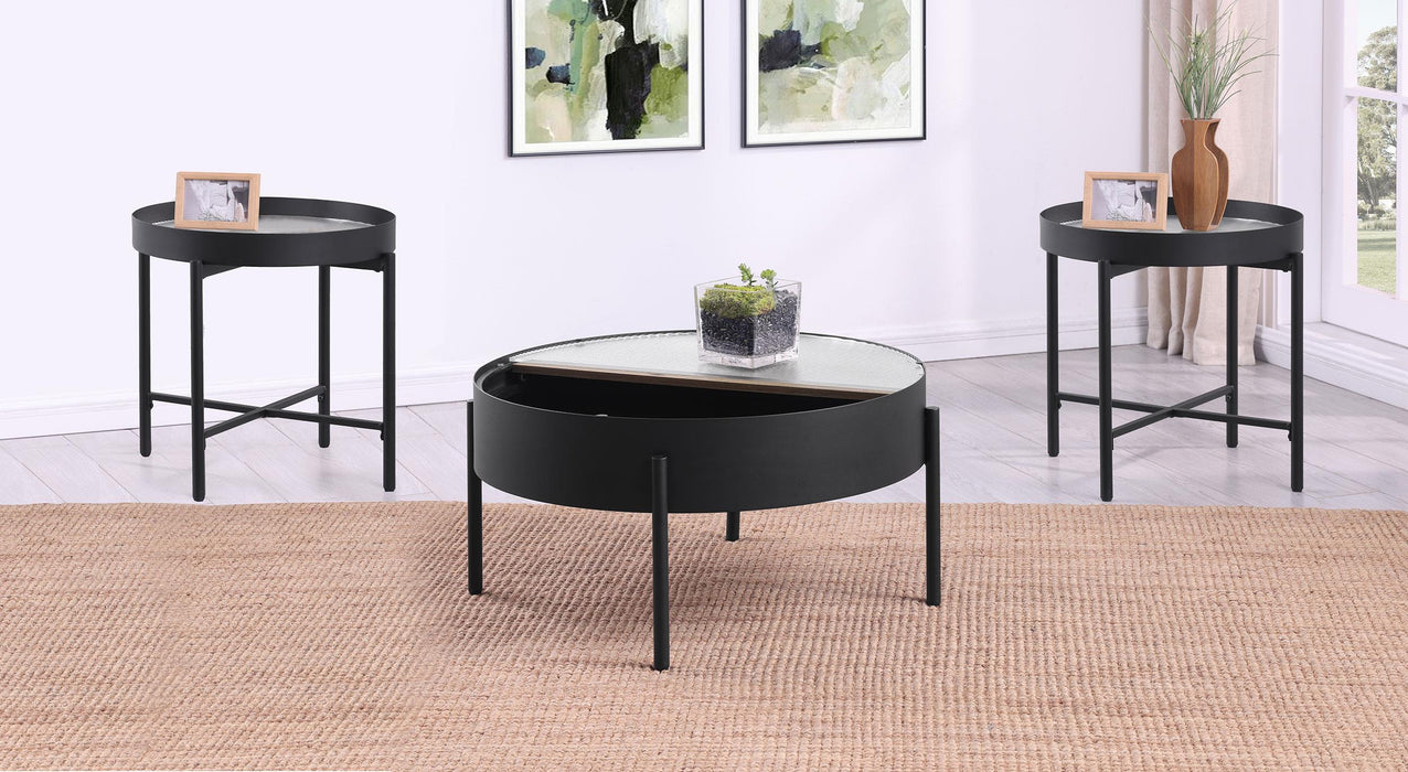 Ozella 3-piece Round Coffee and End Table Set Sandy Black