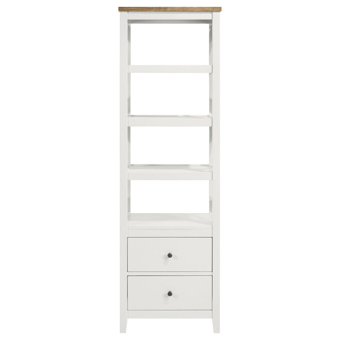 Hollis 4-shelf Wood Media Tower with Drawers Brown and White