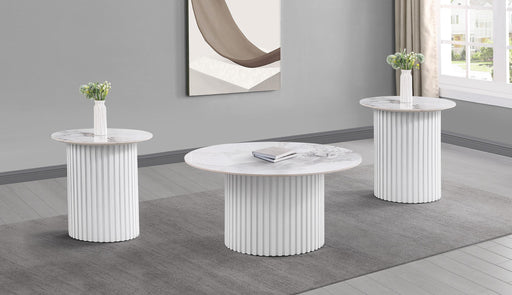 Rowena 3-piece Coffee and End Table Set White Faux Marble