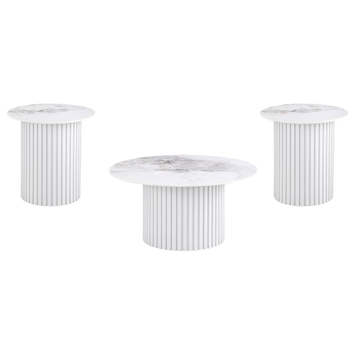 Rowena 3-piece Coffee and End Table Set White Faux Marble