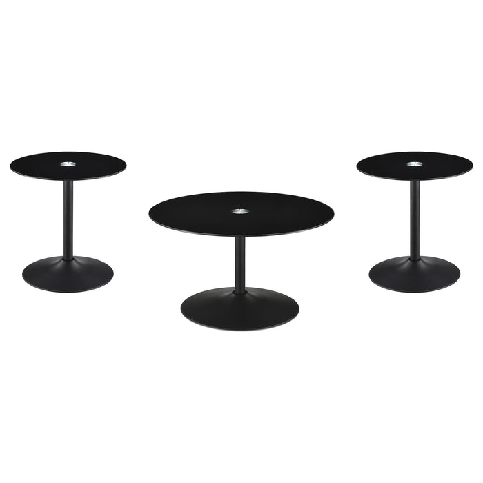 Ganso 3-piece Round Glass Top Coffee and End Table Set Black