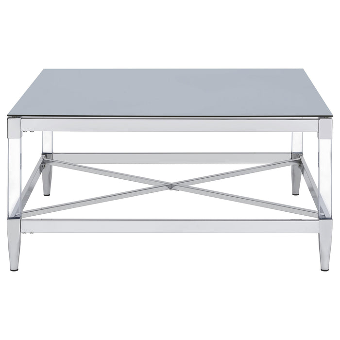 Lindley Square Tempered Mirror Acrylic Coffee Table Chrome