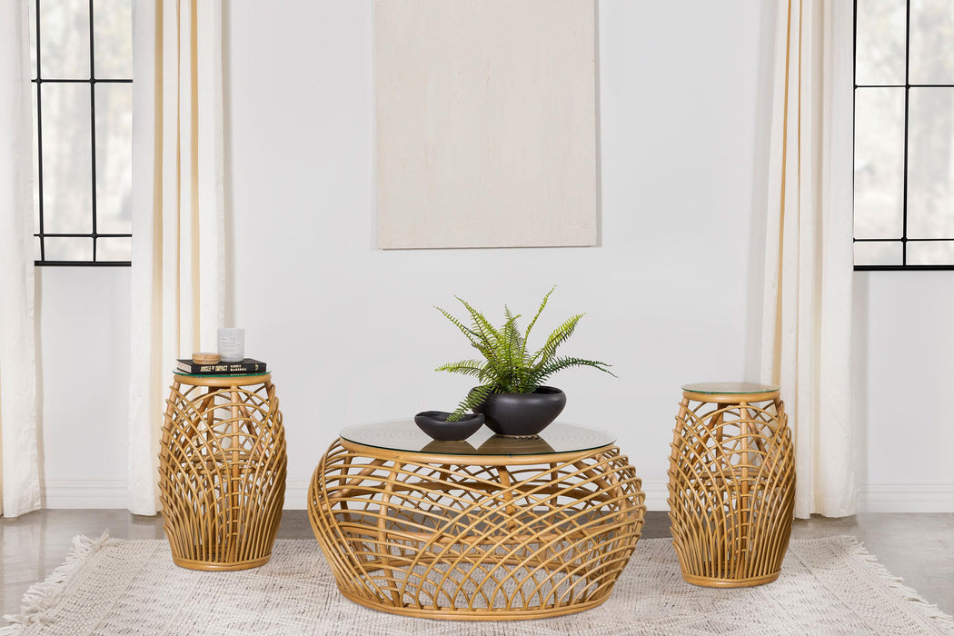 Dahlia 3-piece Round Rattan Coffee and End Table Set Natural