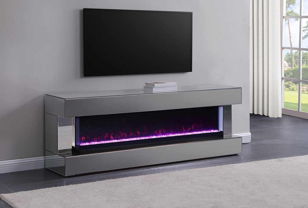 Vallerie 71-inch TV Stand with Visual Flame Box Grey Mirror