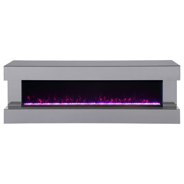 Vallerie 71-inch TV Stand with Visual Flame Box Grey Mirror