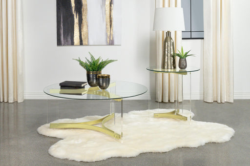 Janessa 2-piece Acrylic Coffee and End Table Set Matte Brass