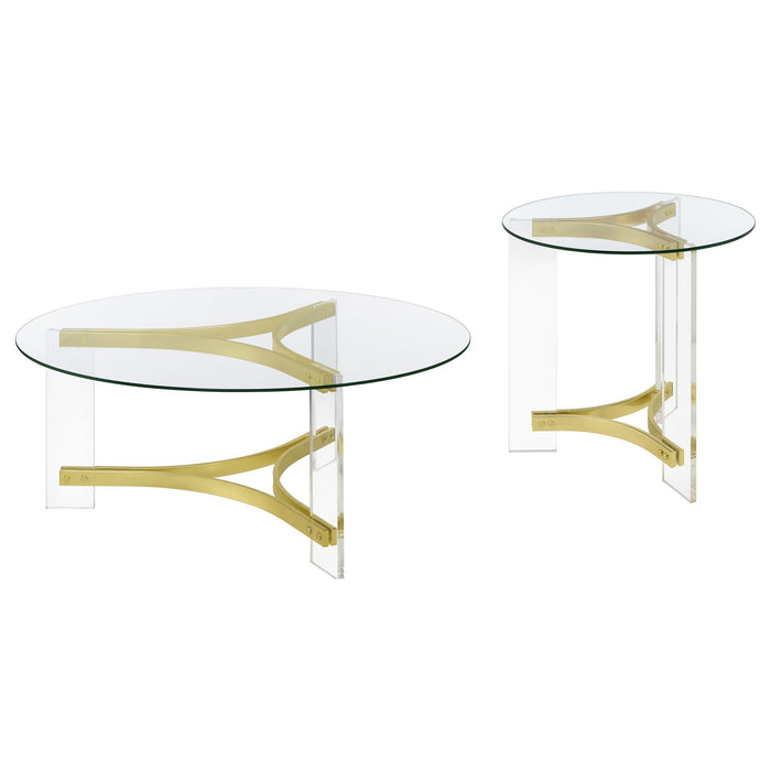 Janessa 2-piece Acrylic Coffee and End Table Set Matte Brass