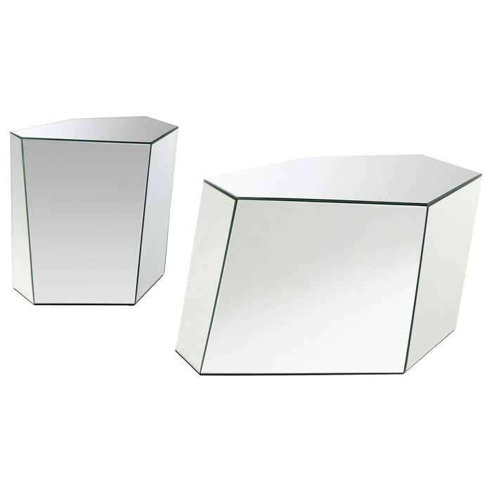 Capella 2-piece Mirrored Coffee and End Table Set Silver