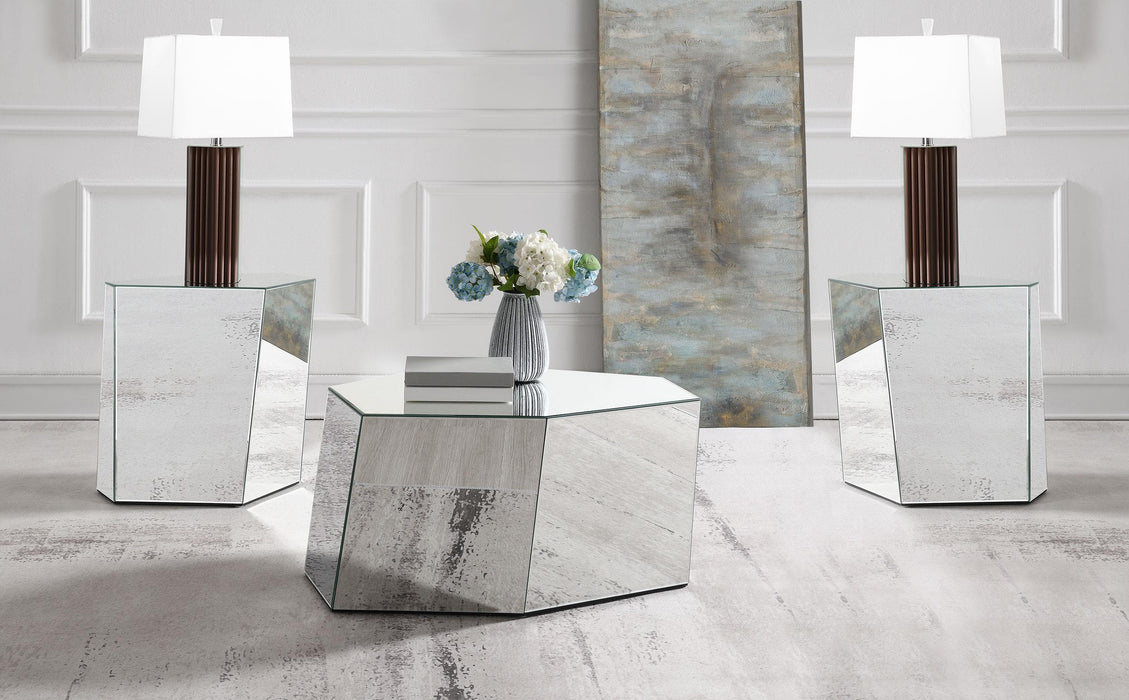 Capella 3-piece Mirrored Coffee and End Table Set Silver