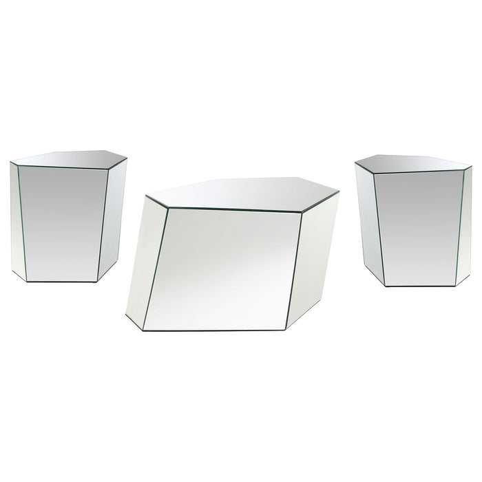 Capella 3-piece Mirrored Coffee and End Table Set Silver