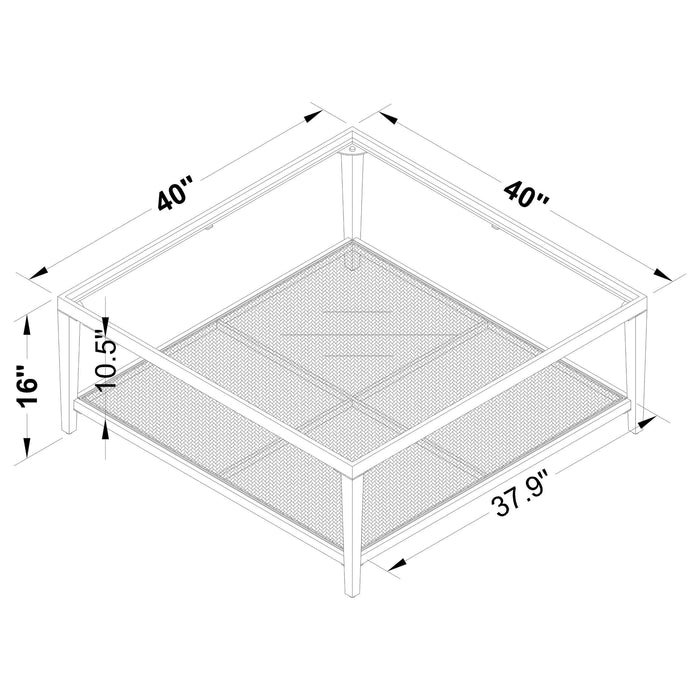 Amherst Glass Top Metal with Cane Shelf Coffee Table Black