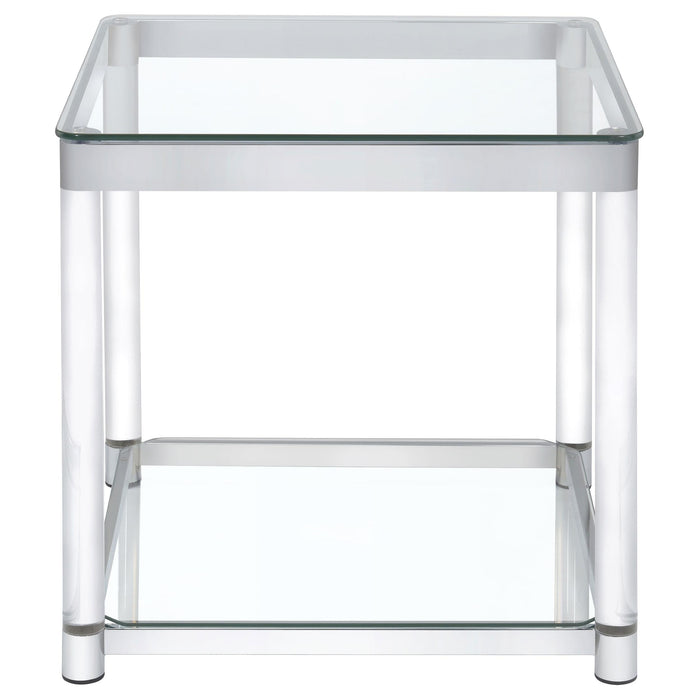 Anne Square Glass Top Acrylic Leg Side End Table Chrome