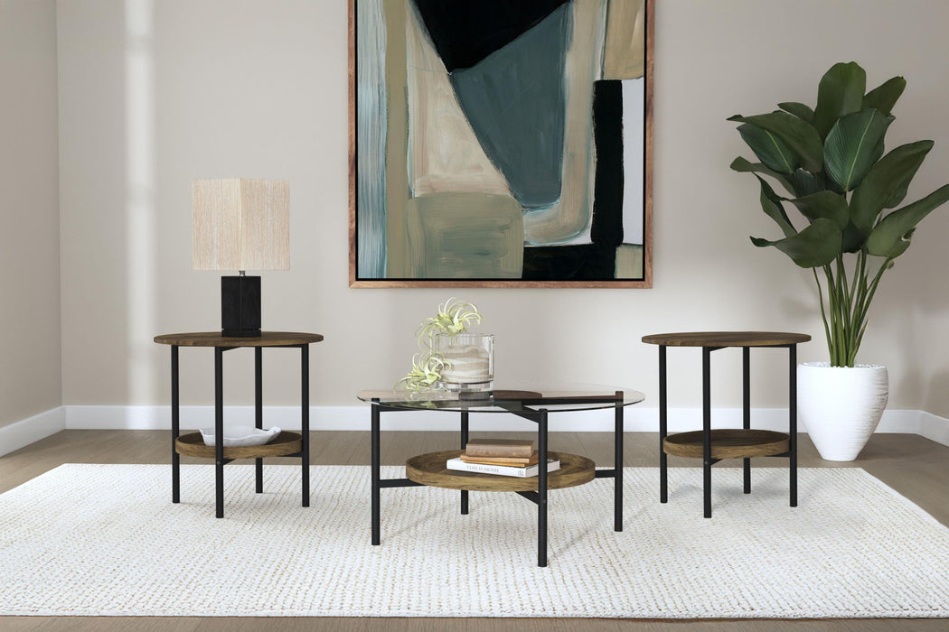 Delfin 3-piece Round Coffee and End Table Set Brown