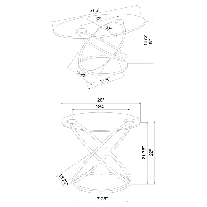 Warren 3-piece Oval Glass Top Coffee Table Set Chrome