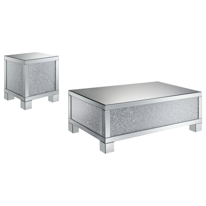 Gillian 2-piece Mirrored Coffee and End Table Set Silver