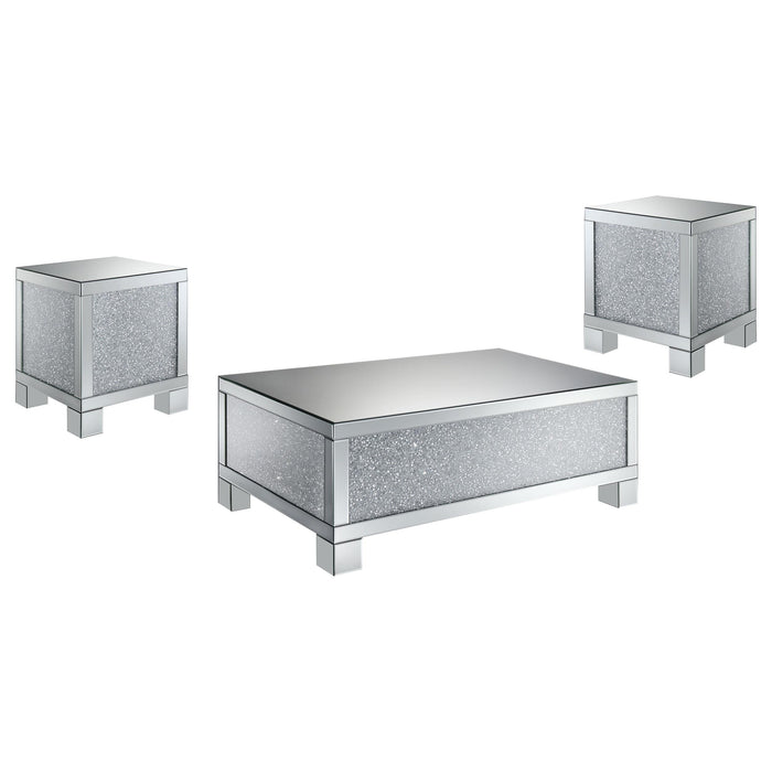 Gillian 3-piece Mirrored Coffee and End Table Set Silver