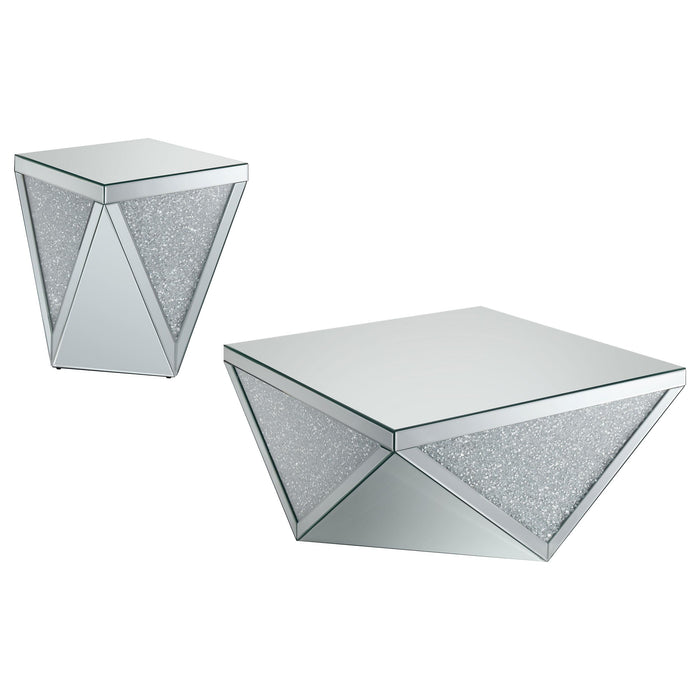 Amore 2-piece Mirrored Coffee and End Table Set Silver