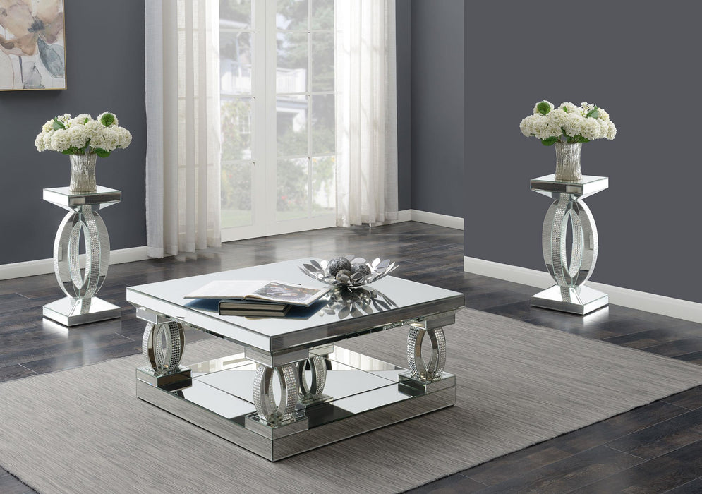 Amalia 3-piece Mirrored Coffee and End Table Set Silver