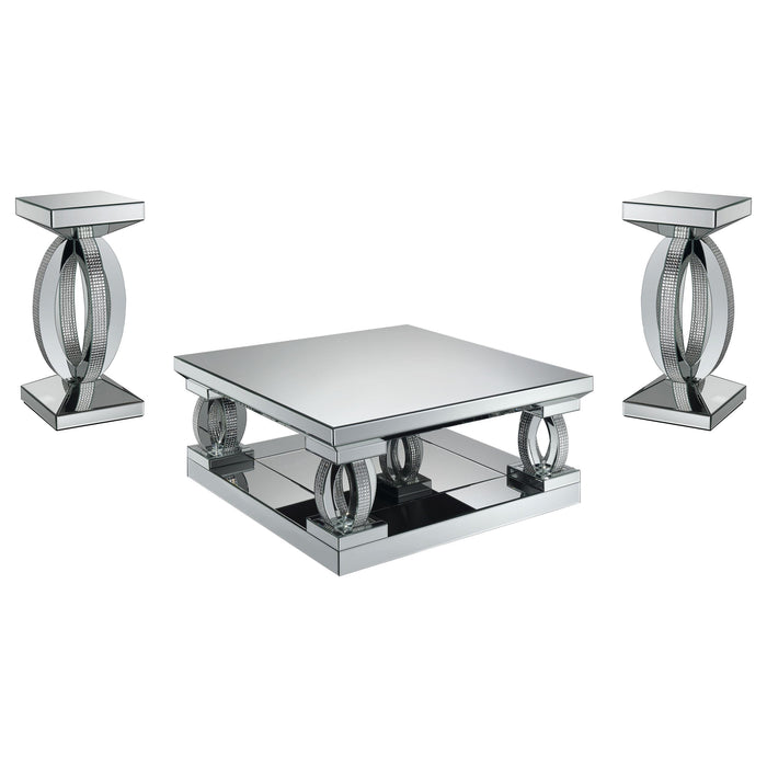 Amalia 3-piece Mirrored Coffee and End Table Set Silver