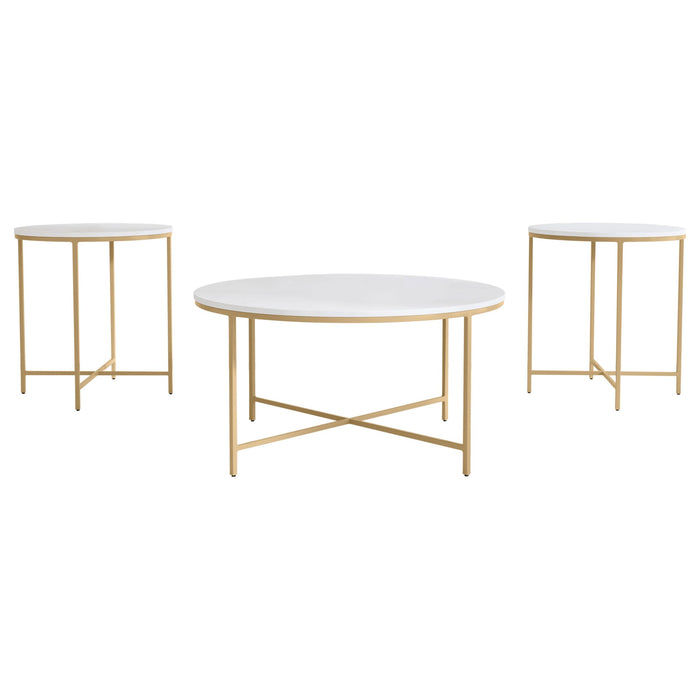 Ellison 3-piece Round Marble Coffee and End Table Set White