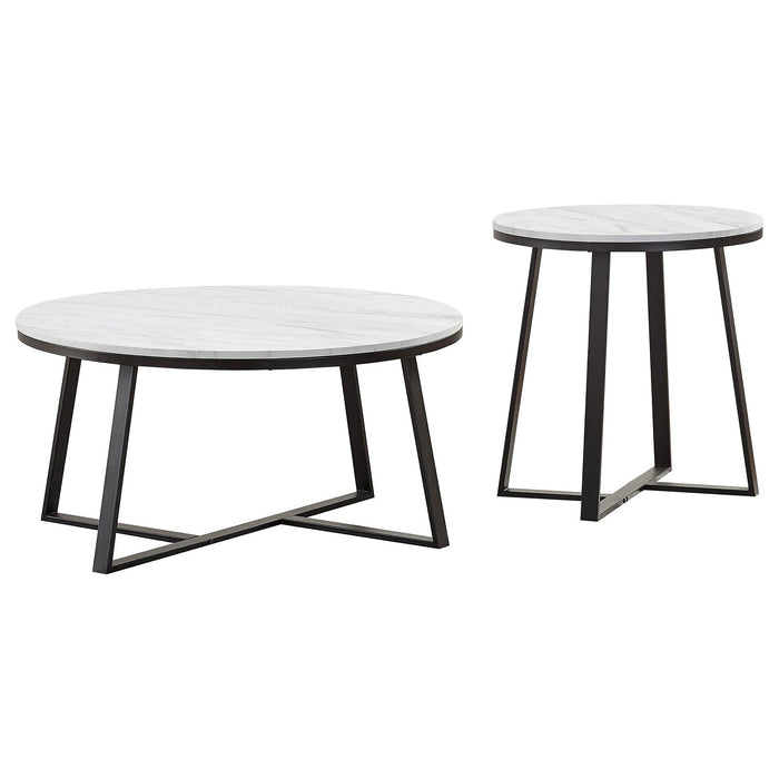 Hugo 2-piece Coffee and End Table Set White Faux Marble