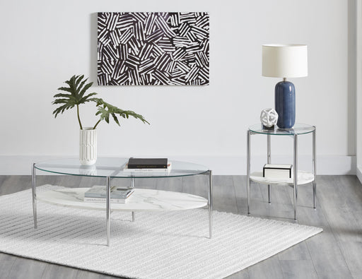Cadee 2-piece Oval Coffee and End Table Set Chrome