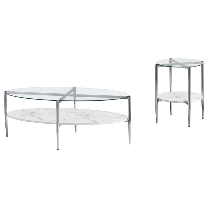 Cadee 2-piece Oval Coffee and End Table Set Chrome