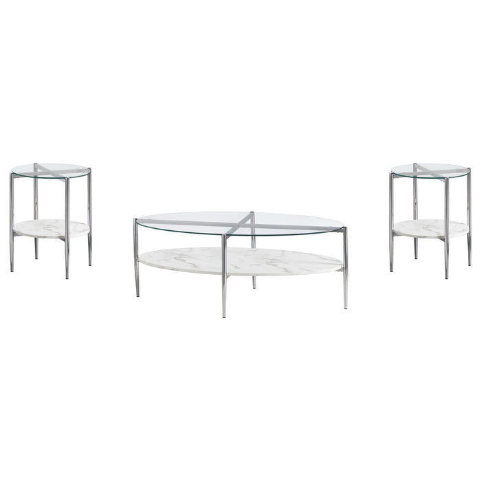 Cadee 3-piece Oval Coffee and End Table Set Chrome