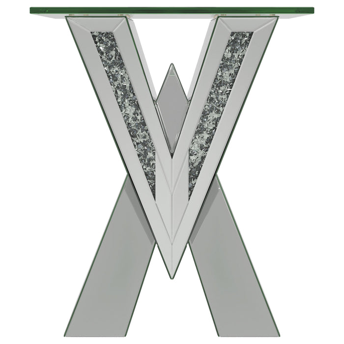 Taffeta Glass Top Mirrored Acrylic End Table Silver