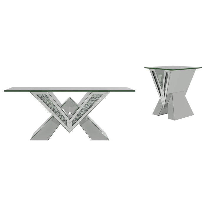 Taffeta 2-piece Mirrored Coffee and End Table Set Silver