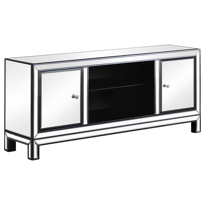 Natalia 2-door Mirrored 60-inch TV Stand Black and Silver
