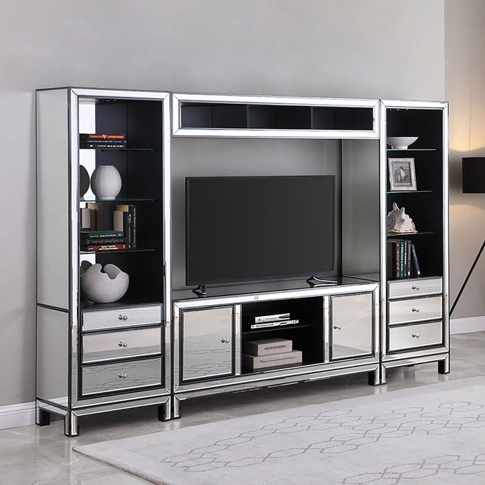 Natalia 2-door Mirrored 60-inch TV Stand Black and Silver